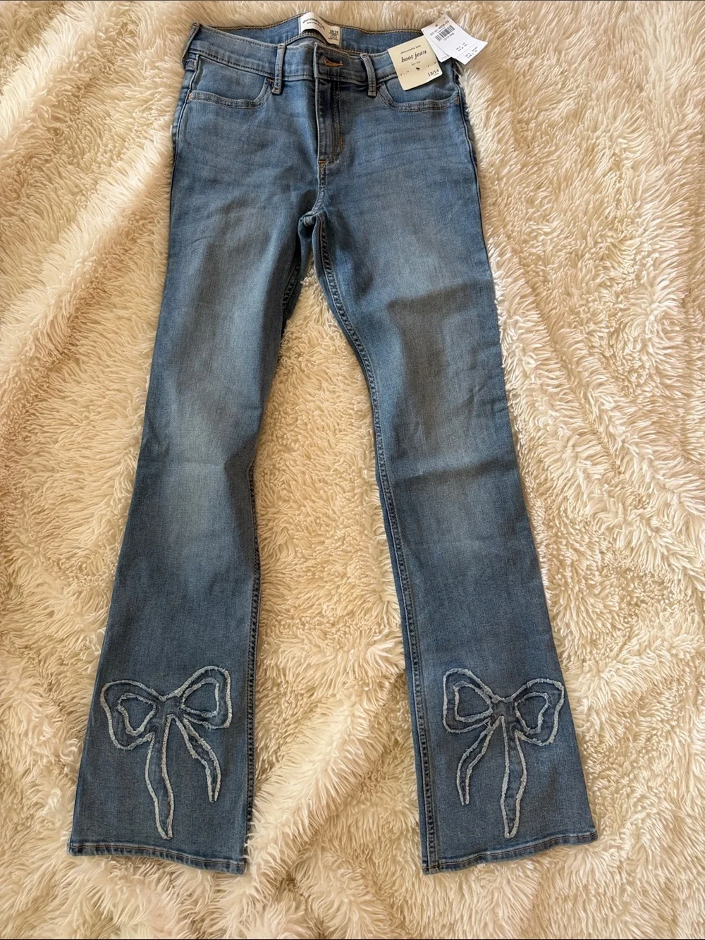 abercrombie kids Light Blue Bow Embroidered Flare Jeans 13/14 LONG